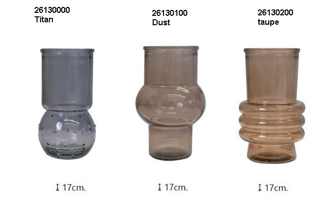 Vase Organic in 4 Farben, H:17 / D:10 cm, taupe, dust, titan, klar, VE 6