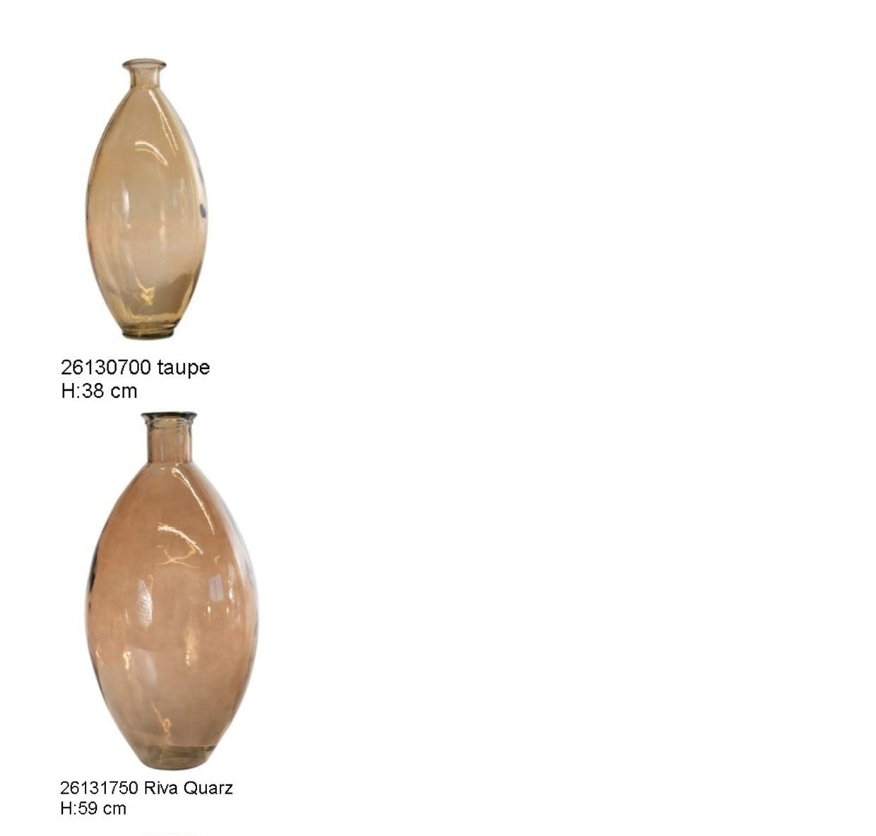 Tropfenflasche Riva XL in 2 Farben, H:59 cm, Quarz und klar, VE 2