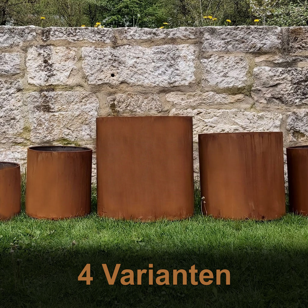 Gefäß Pipe fullsize Rost, Varianten: 1mm D:40 H:40; 1mm 50x50; 1,5mm 60x60; 1,5mm 78x60 cm, VE2