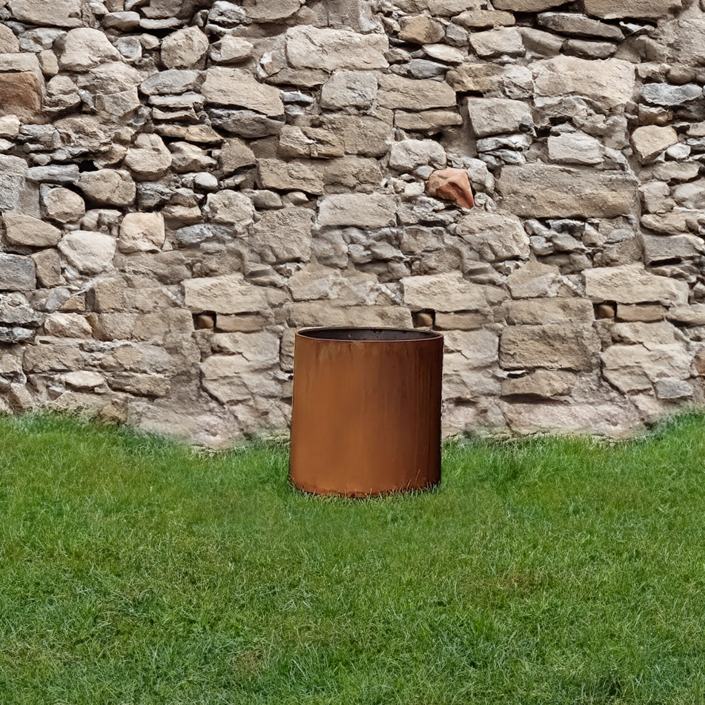 Gefäß Pipe fullsize Rost, Varianten: 1mm D:40 H:40; 1mm 50x50; 1,5mm 60x60; 1,5mm 78x60 cm, VE2