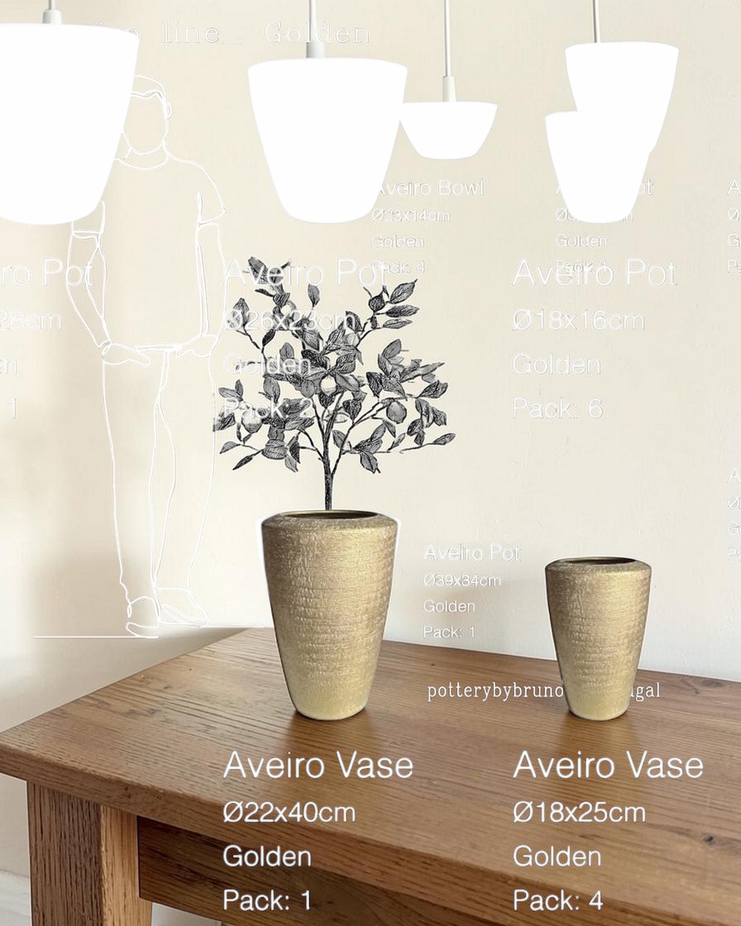Serie Aveiro gold, Übertöpfe, Schalen, Vasen